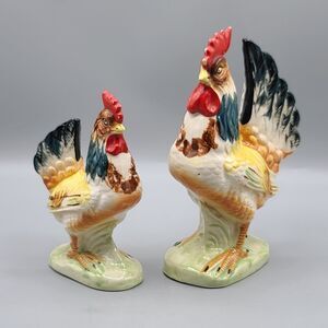 Ceramic Glazed Pair of Roosters Set Of 2